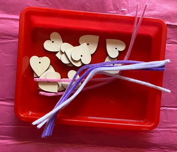 Heart shaped craft materials and pipe cleaners