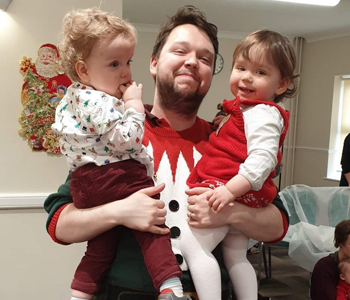 Group of babies dressed in christmas clothes